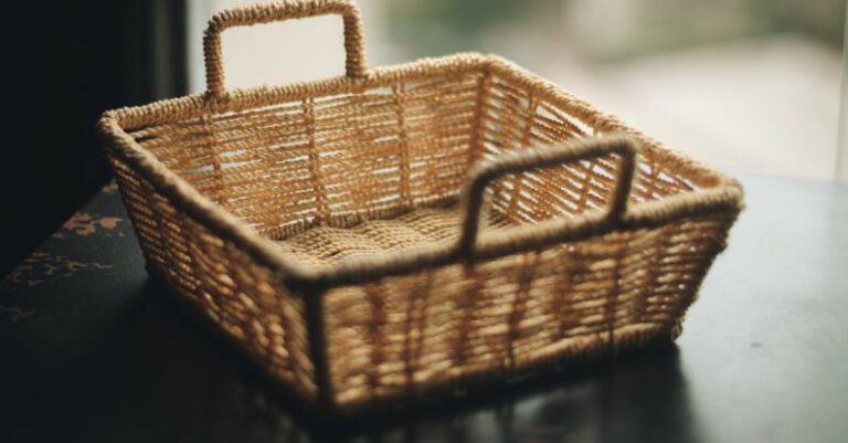 Basket - Square Brown Wicker Basket on Table